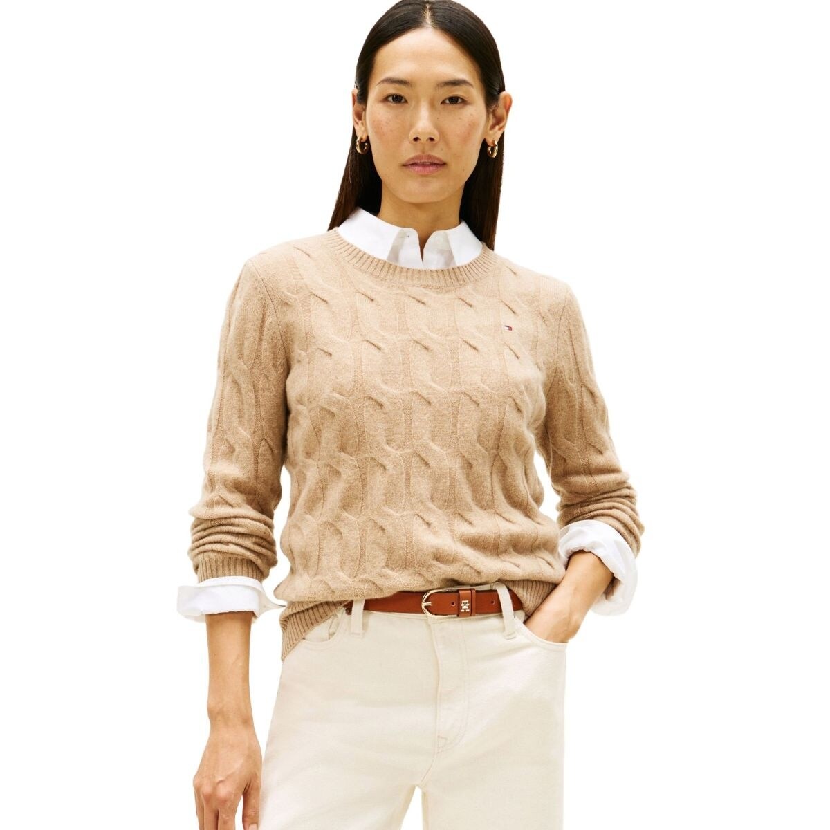 トミー ヒルフィガー TOMMY HILFIGER ソフトウールケーブルVネックセーター （ブルー） ソフトウールケーブルカーディガン （グレー）