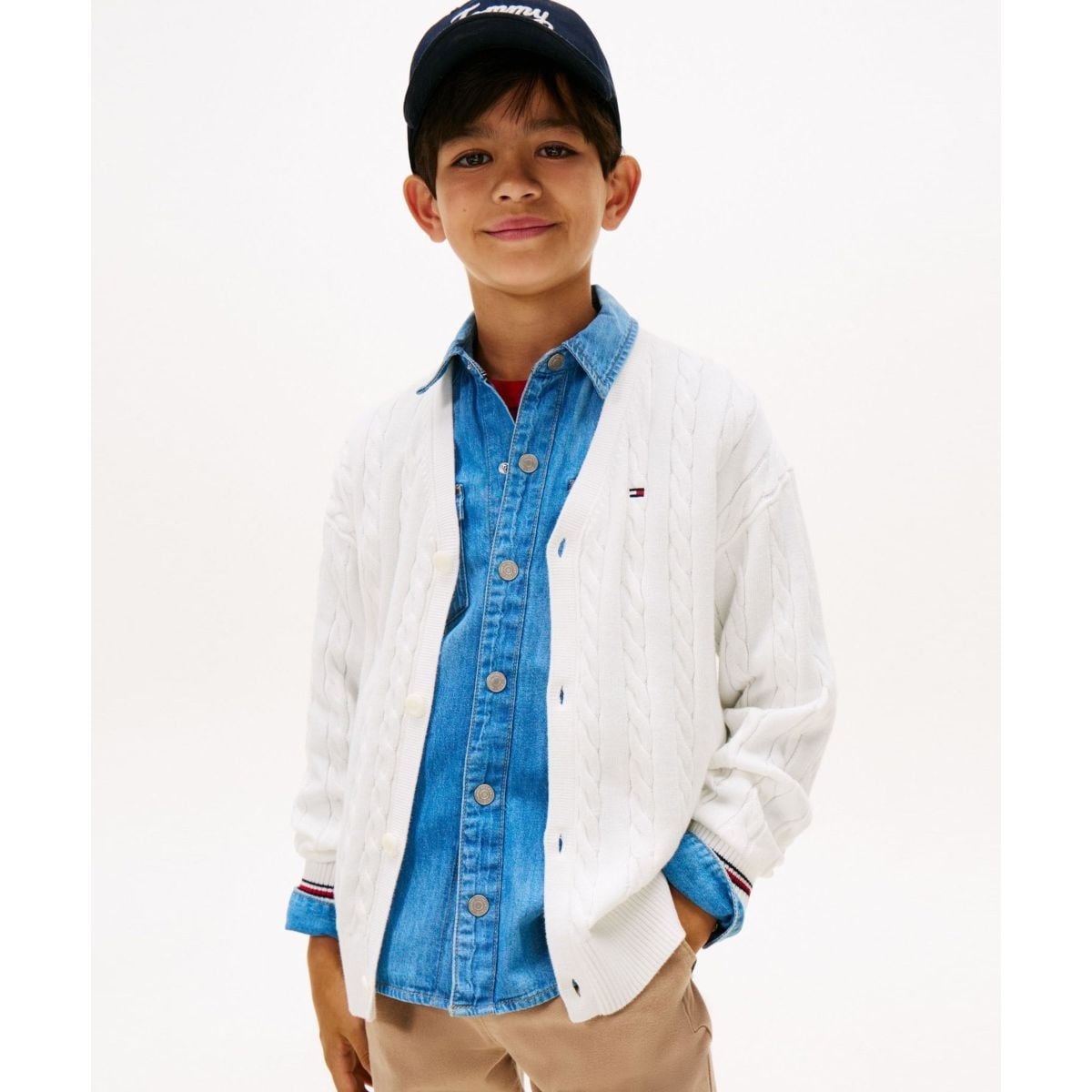 [�}���C]BOYS �P�[�u���҂�V�l�b�N�J�[�f�B�K��/�g�~�[ �q���t�B�K�[�iTommy Hilfiger�j �z���C�gYA8