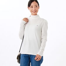 1X1 リブパフスリーブロールネックロングスリーブTシャツ