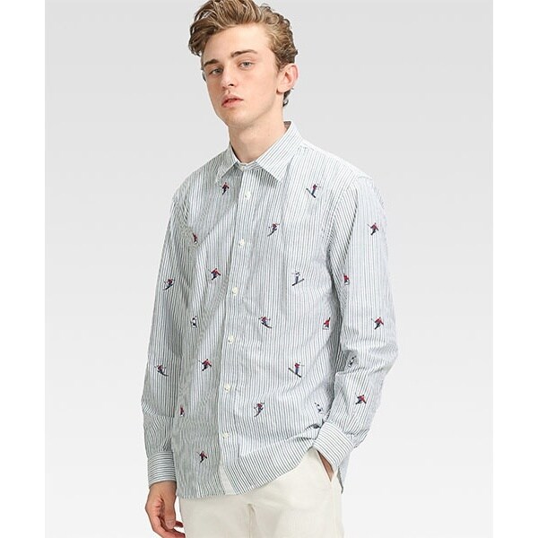 長袖ストライプポロシャツ エンブロイダリー ストライプエンブロイダリー Tシャツ - グリーン | ZARA Japan