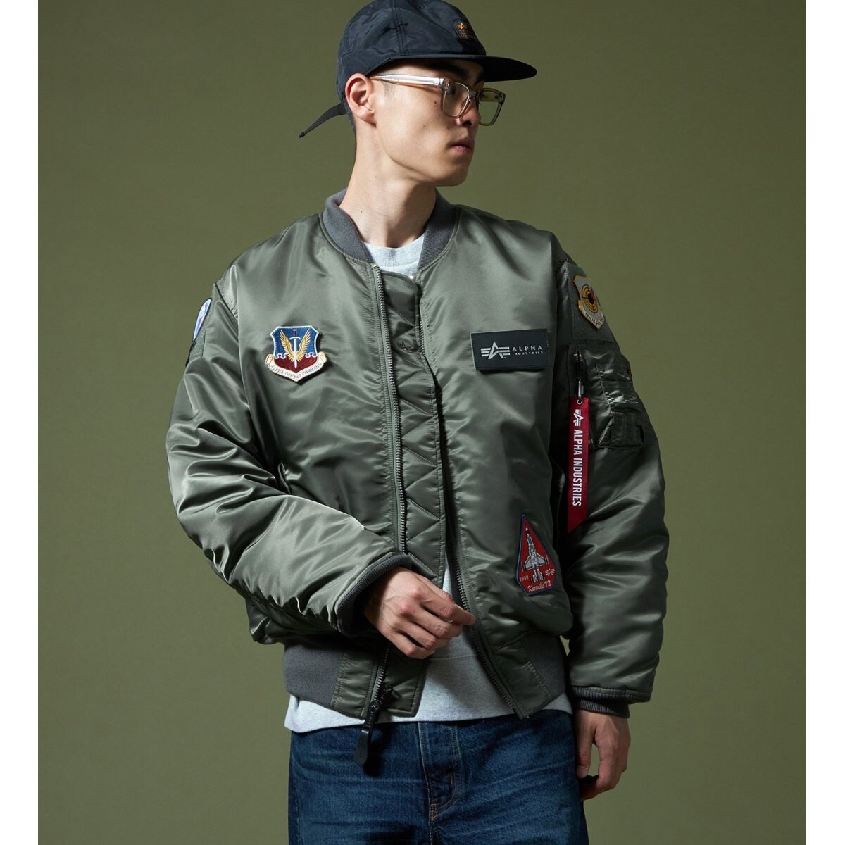 ナノユニバース別注 ALPHA INDUSTRIES 袖革 フライトジャケット