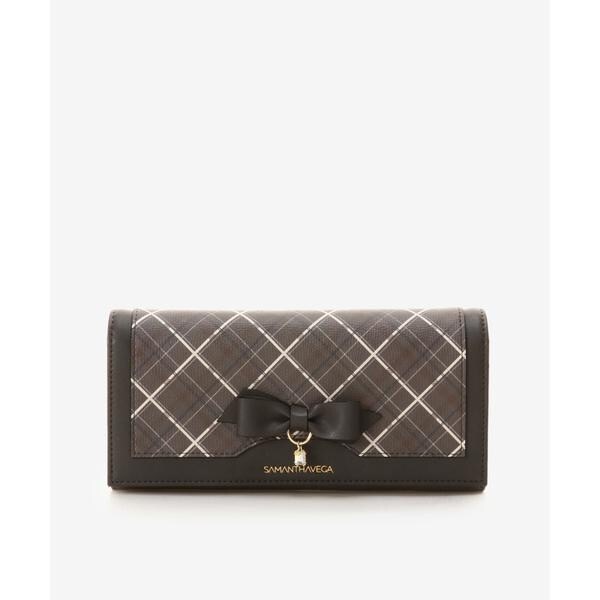 【新品】サマンサ　ヴェガ　スタッズ&リボンモチーフ長財布 スクエアビジューリボンモチーフ長財布(チェック