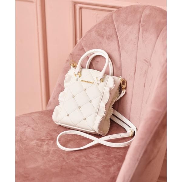 【美品】Samantha Vega キルティング パール ビジューフラッター 小 Samantha Vega キルティング パール ビジューフラッター 小