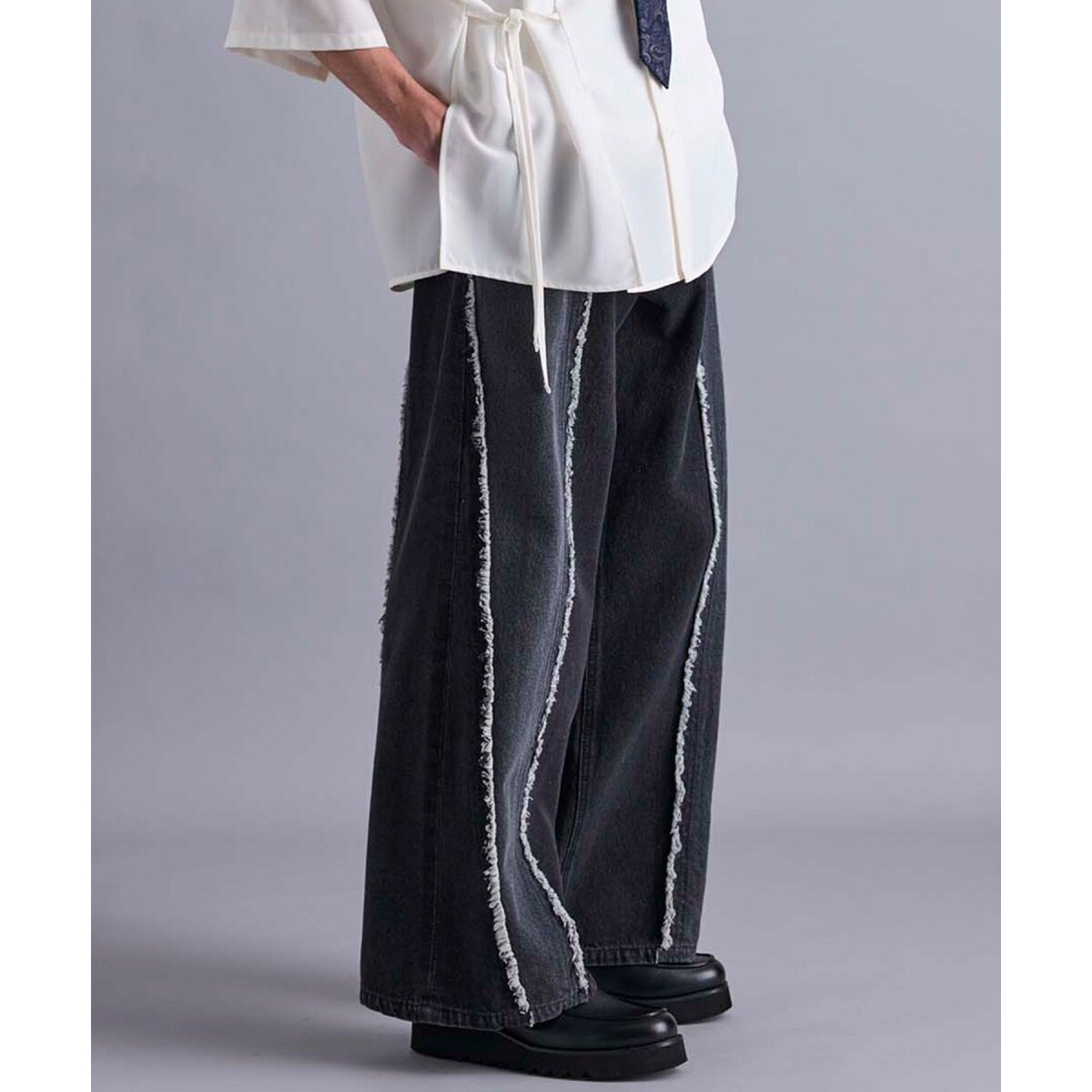 追加生産 】バイカラーフリンジスーパーワイドデニム | ジュンレッド