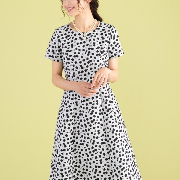 Rose Tiara】チェリー柄ジャガードワンピース黒サイズ46