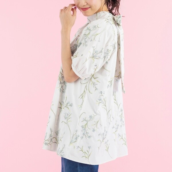 ローズティアラ 大きいサイズ ギンガムチェック柄ブラウス 花柄