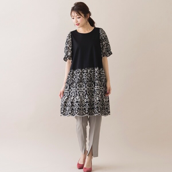 カットワーク刺繍コンビチュニック | ローズティアラ(Rose Tiara