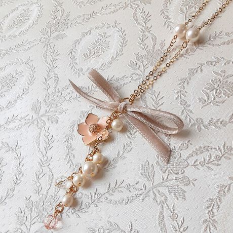 ベロアリボン&お花モチーフネックレス | ローズティアラ(Rose Tiara 