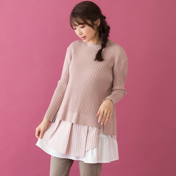 美品 大きいサイズ ローズティアラ ニットコンビ チュニック ローズティアラ 大きいサイズ 50 ビジュー ストレッチ チュニック