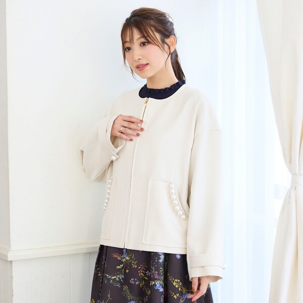WEB限定カラー】パール付きノーカラーブルゾン | ローズティアラ