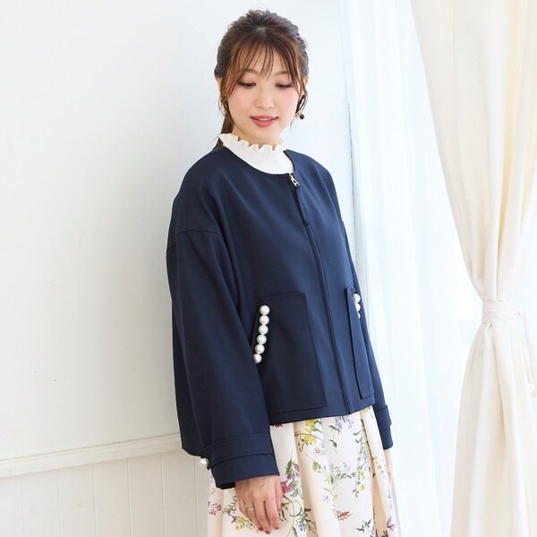 WEB限定カラー】パール付きノーカラーブルゾン | ローズティアラ(Rose
