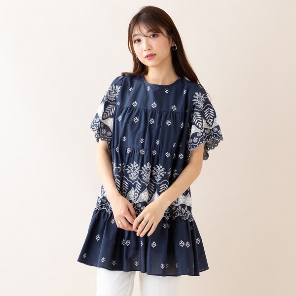 専用】No.1165 ローズティアラ カットワーク刺繍コンビチュニック 50