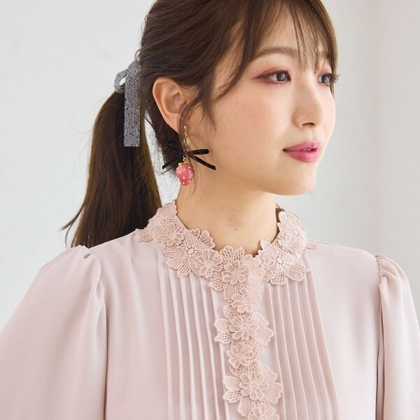 ローズティアラ　ローズピンク レース 半袖ブラウス４６ Rose Tiara with LIBERTY FABRICS
