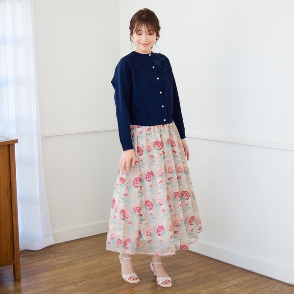 美品♥ローズティアラ♥水彩風ダリアフレアスカート♥４２ 水彩風ダリアフレアスカート | ローズティアラ(Rose Tiara
