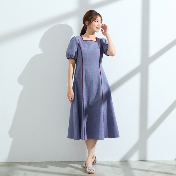 美品 ローズティアラ 大きいサイズ46 洗える チェック×レースワンピース 4L 美品 ローズティアラ 大きいサイズ46 洗える チェック×レース