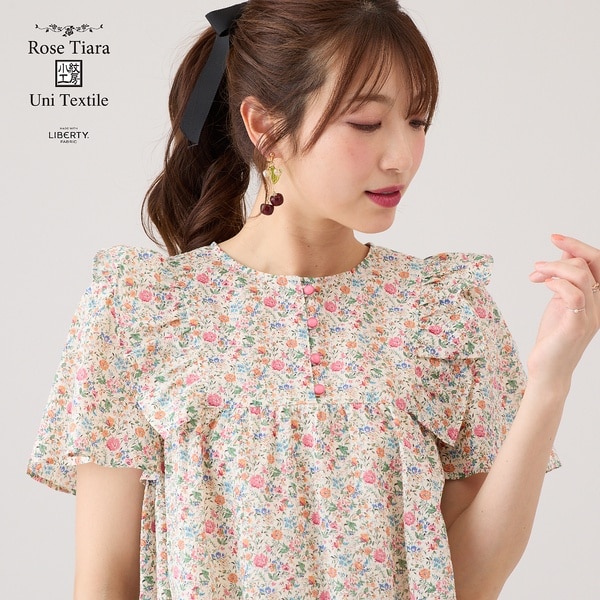Rose Tiara パール×リボン ティアードブラウス 42 大きいサイズ パール×リボンティアードブラウス | ローズティアラ(Rose Tiara