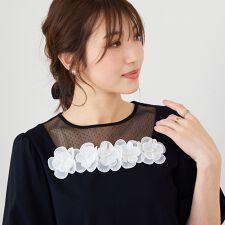 【人気追加/手洗い可】ドットチュールカットソー