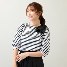 【接触冷感/綿100/手洗いOK】ビッグリボンカットソー/ボーダー