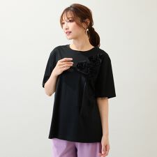 【接触冷感/綿100/手洗いOK】巻きバラ刺繍カットソー