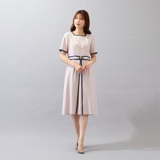 【美シルエットワンピ】【接触冷感/防シワ】パイピングリボンワンピース