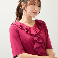 【接触冷感/綿100/手洗いOK】フリルカットソー