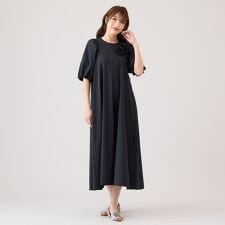 【人気追加/ブラック】【接触冷感/UVカット/手洗い可】フレアワンピース