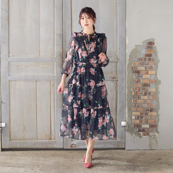 結婚式 パーティ ブラックワンピース　 ♡ローズティアラ　美品 ローズティアラ レンタルドレスパティドレ