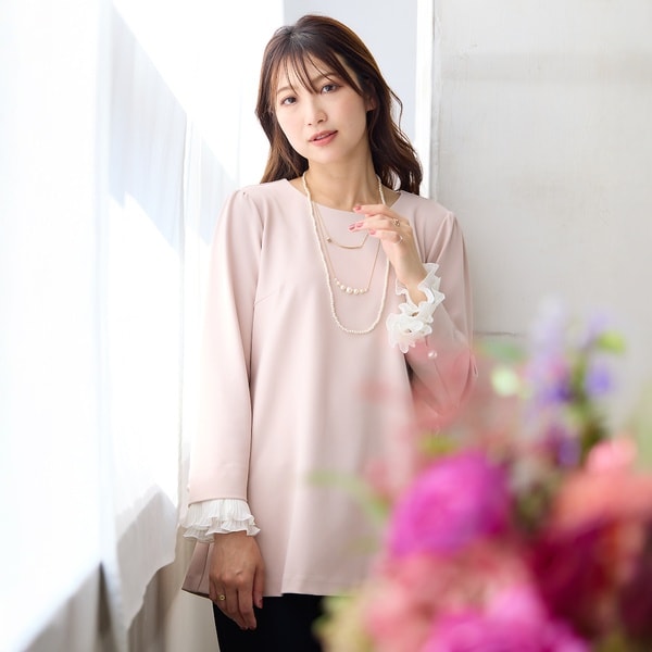 ローズティアラ シフォン楊柳ティアードブラウス 46 フラワーモチーフ付きシアーブラウス（83036405