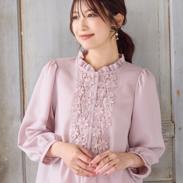 新品未使用⭐︎ミラオーウェン袖ボリュームジャガードデザインブラウス Mila Owen ブラウス シャツ 「USAGI ONLINE・ZOZO限定カラー