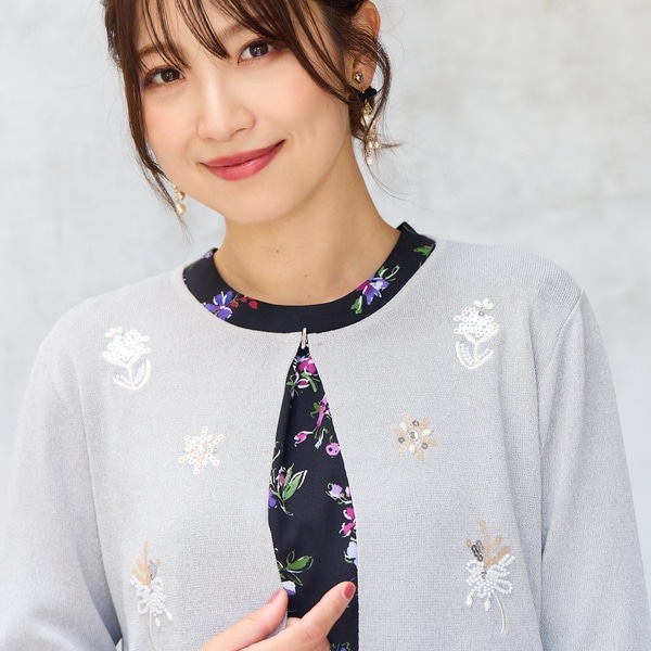 新品　タグつき　ローズティアラ　フラワー　刺繍　カーディガン　46 ローズティアラ RoseTiara フラワー刺繍ニットカーディガン
