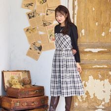 チェック切替ドッキングワンピース