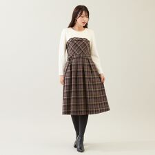 チェック切替ドッキングワンピース