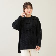 リボン×ケーブル編みニットプルオーバー