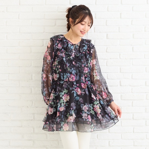 美品　Rose Tiara ネイビー フリル Aライン トップス 伸縮性◎】ライトオンスデニムチュニック（51025503） | Rose