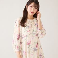 ラメストライプフラワープリントワンピース