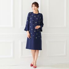 小花刺繍リボンスリーブワンピース