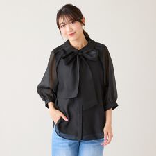 リボンタイボリューム袖ブラウス
