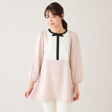 【接触冷感/UVカット/防シワ】クラシカルリボンタックブラウス