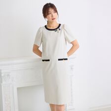 【接触冷感/イージーケア】リネンライクバックリボンワンピース