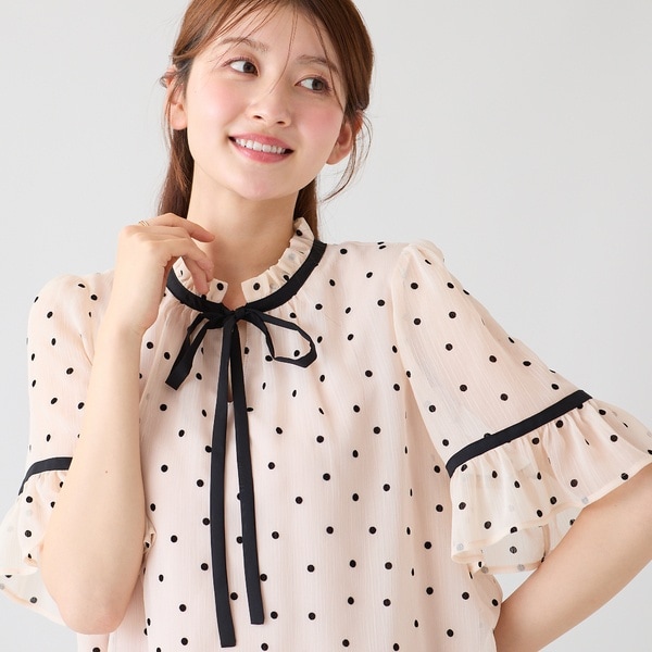 ローズティアラ　ドット柄 ペプラムブラウス 半袖 46 4L Rose Tiara ドット柄 半袖ペプラムドット柄ブラウス 46 ドット