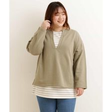 【WEB限定販売】【大きいサイズ】深Vスリットネックカットソー