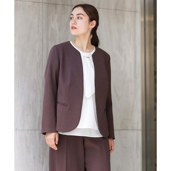 エウルキューブ（eur3）/【大きいサイズ/11号サイズあり/セットアップ対応】メランジドライノーカラージャケ 大きいサイズ/11号サイズあり/セットアップ対応】メランジドライノー