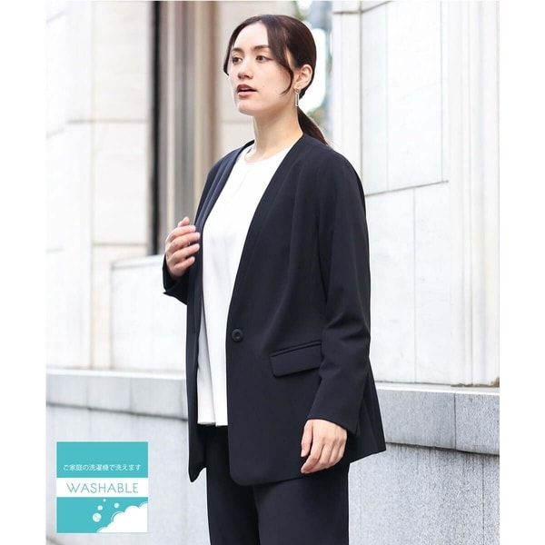 ブラック ノーカラージャケット Lサイズ ノコオーノ ノーカラー