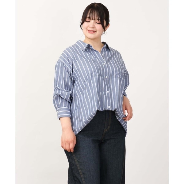 【大きいサイズ/11号サイズあり】マルチウェイストライプシャツ 大きいサイズ/11号サイズあり】マルチウェイストライプシャツ