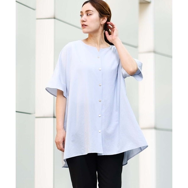 大きいサイズ】バックギャザーストライプシャツ | エウルキューブ(eur3