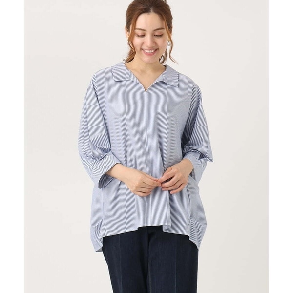エウルキューブ（eur3）/【大きいサイズ】バックギャザーストライプシャツ 大きいサイズ】バックギャザーストライプシャツ | エウルキューブ(eur3