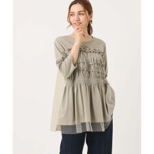 【大きいサイズ/LAVEANGE×eur3】シャーリング異素材ドッキングプルオーバー