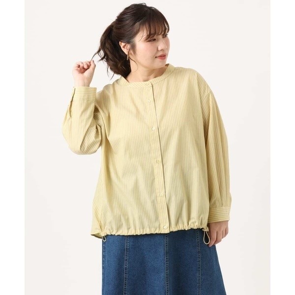 エウルキューブ（eur3）/【大きいサイズ】バンドカラーストライプブラウス 大きいサイズ】バンドカラーストライプブラウス | エウルキューブ(eur3