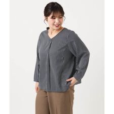 【WEB先行販売】【大きいサイズ/11号サイズあり】Vネックストライプブラウス