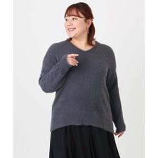 【大きいサイズ/a.v.v×eur3】フェザーヤーンVネックニット